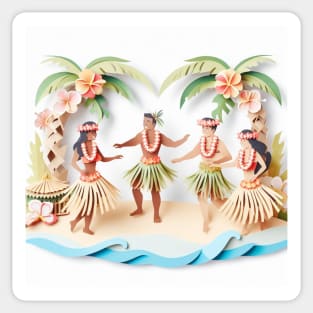 Kane and Wahine Hula Dancers - Paper Art Sticker